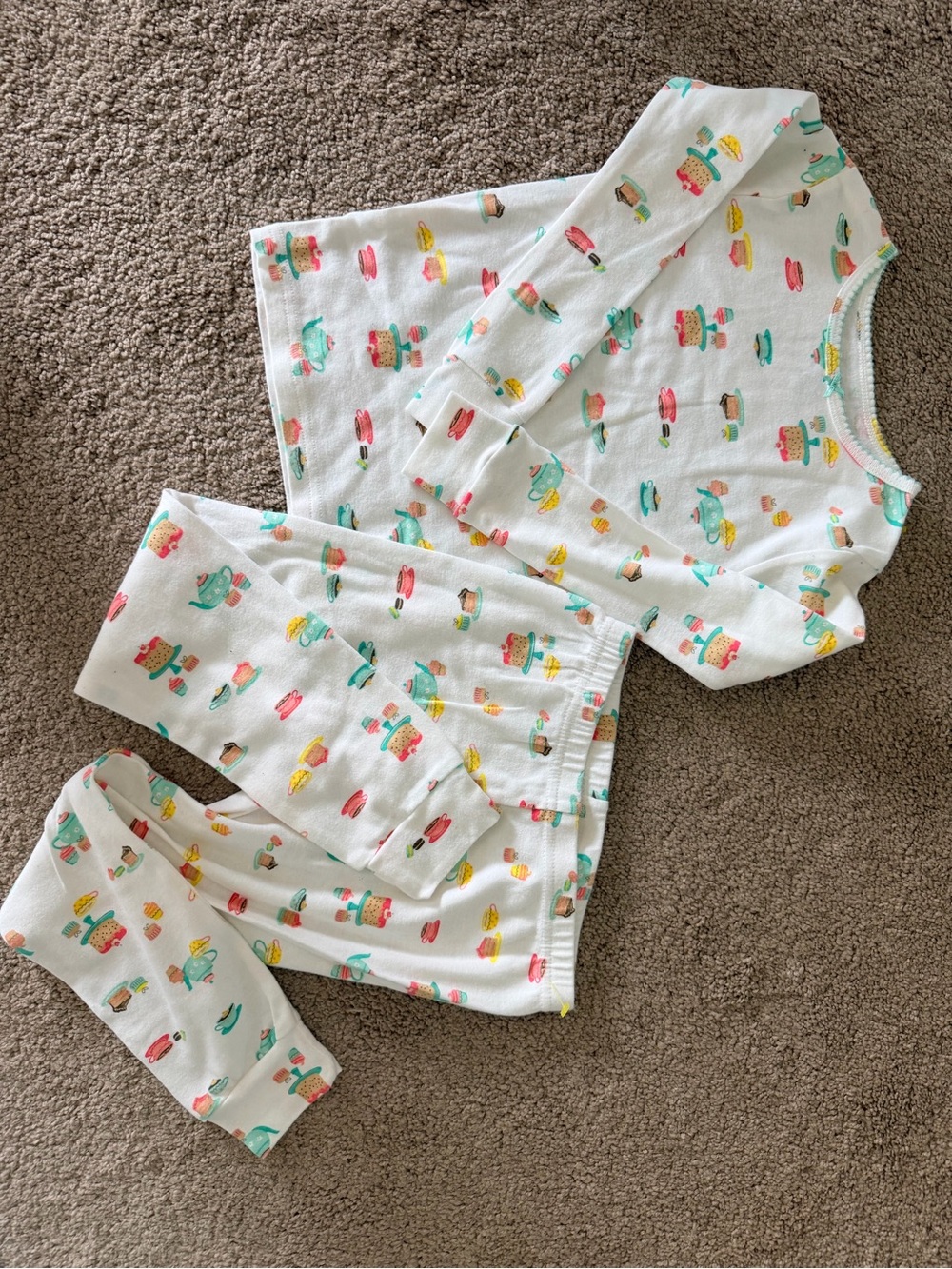 Carter's White Pajama Set with Pink, Teal & Yellow Dessert Print